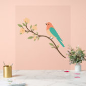 ミニマリストの花の枝の上の鳥のポスター アクリルサイン (ウェディング)