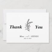 ミニマリストの花の黒と白の感謝カード サンキューカード (正面)