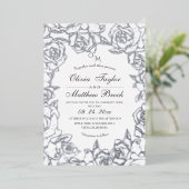 ミニマリストの花シルバーフォイルと結婚黒の 箔招待状 (立ち正面)