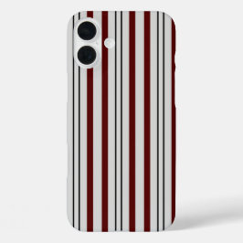 ミニマリストの茶色と灰色の縦線パターン（の模様が）ある iPhone 16 PLUSケース