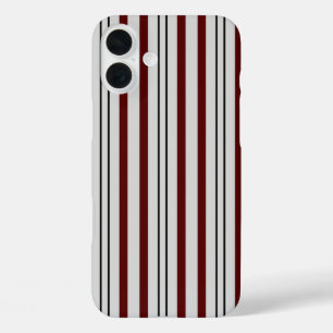 ミニマリストの茶色と灰色の縦線パターン(の模様が)ある iPhone 16 PLUSケース