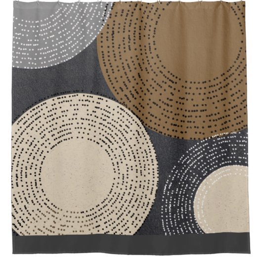 ミニマリストの茶色の灰色の円 シャワーカーテン (正面)