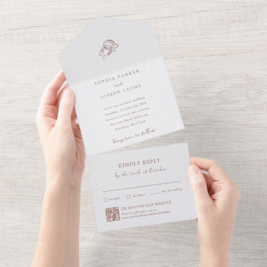 ミニマリストの茶色の馬蹄 | 結婚式のQRコード オールインワン招待状 (貼ってはがせる)