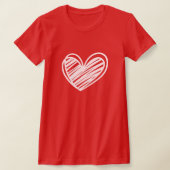 ミニマリストの落書きハート柄レディース赤Tシャツ Tシャツ (レイダウン)