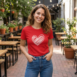 ミニマリストの落書きハート柄レディース赤Tシャツ Tシャツ