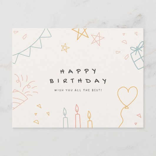 ミニマリストの落書き誕生日カード ポストカード (正面)
