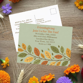 ミニマリストの葉のフレンドギブィングディナー招待状 シーズンポストカード