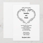 ミニマリストの葉を開いたハート結婚白黒 招待状 (正面/裏面)