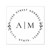 ミニマリストの葉カップルイニシャルラウンドアドレス セルフインキングスタンプ (デザイン)