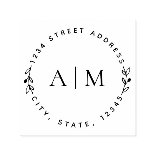 ミニマリストの葉カップルイニシャルラウンドアドレス セルフインキングスタンプ (デザイン)