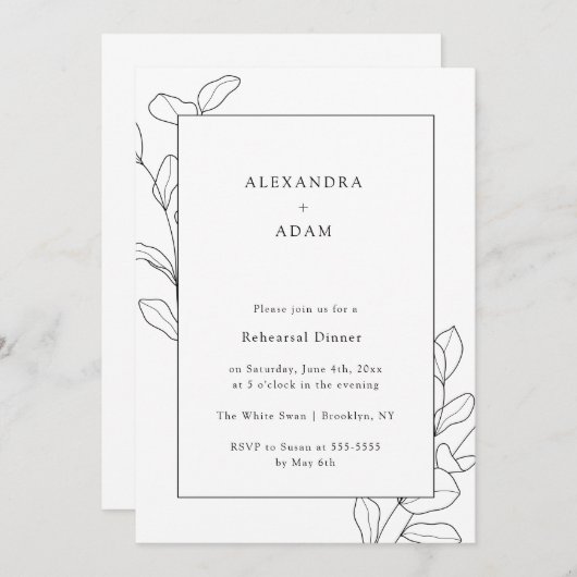 ミニマリストの葉リハーサルディナー招待状 招待状 (正面/裏面)