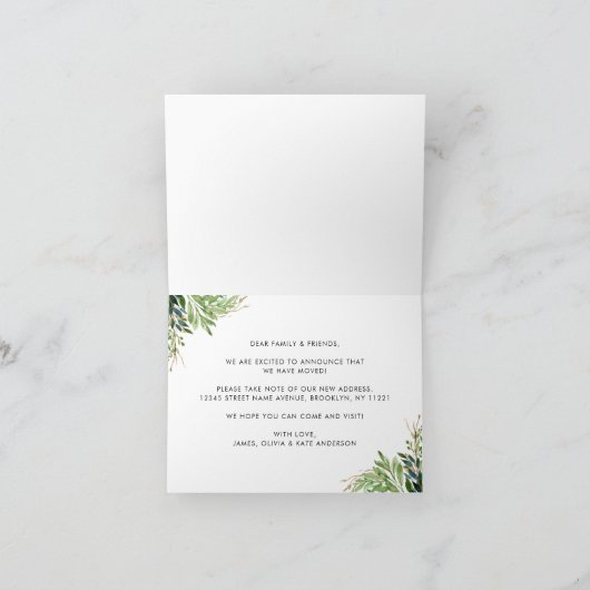 ミニマリストの葉引っ越しましたニューホームムービングアン 案内状 (内部)