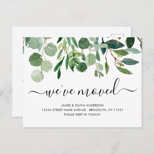 ミニマリストの葉引っ越しました新しいホームムービング 案内ポストカード (正面/裏面)