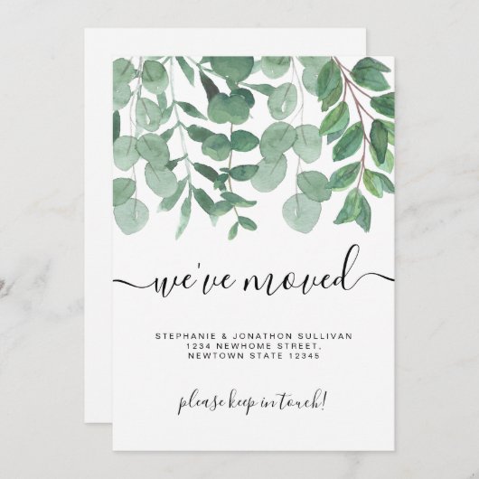 ミニマリストの葉引っ越しました新しいホームムービング 案内状 (正面/裏面)