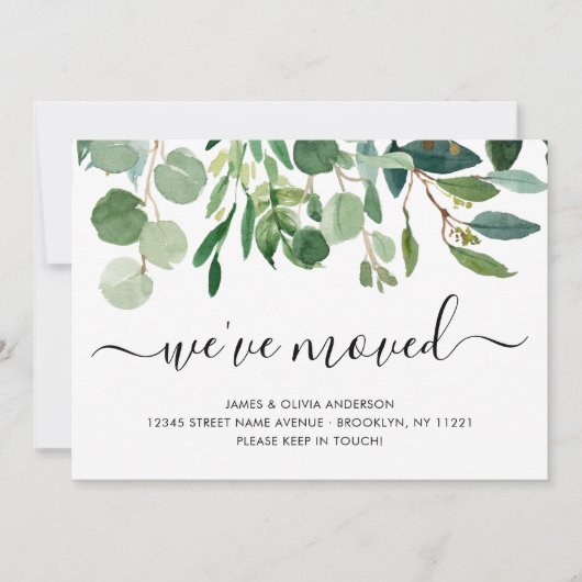 ミニマリストの葉引っ越しました新しいホームムービング 案内状 (正面)
