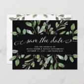 ミニマリストの葉(黒) | 結婚式の日付の保存 案内ポストカード (正面/裏面)