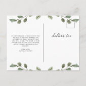 ミニマリストの葉(黒) | 結婚式の日付の保存 案内ポストカード (裏面)