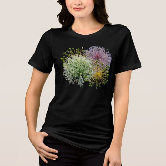 ミニマリストの装飾用ニンニクの花コラージュ トライブレンドTシャツ (正面)