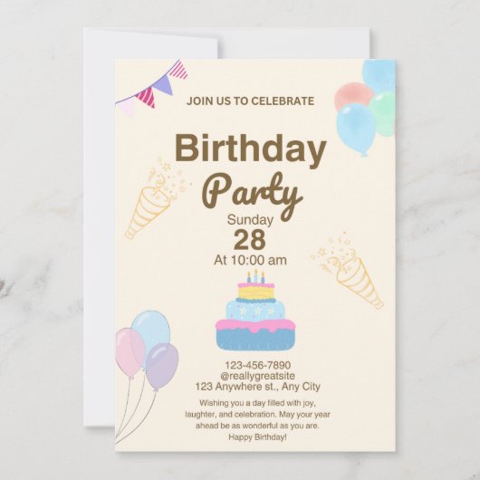 ミニマリストの誕生日パーティー招待状テンプレート 招待状 (正面)
