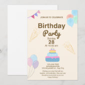 ミニマリストの誕生日パーティー招待状テンプレート 招待状 (正面/裏面)