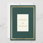 ミニマリストの象牙色 ゴールド フォレストグリーン グラムウェディング 招待状 (裏面)
