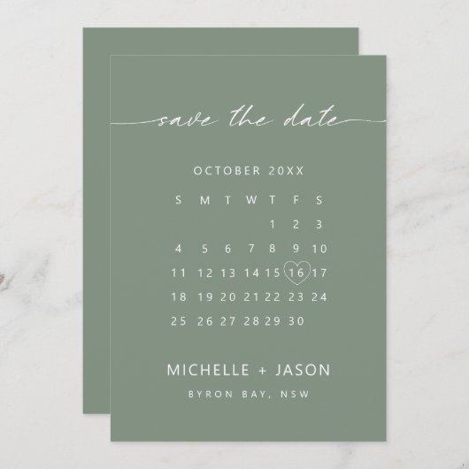 ミニマリストの賢いカレンダー Save the Date 招待状 (正面/裏面)