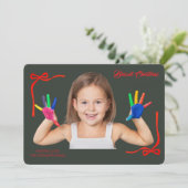 ミニマリストの赤いリボンのクリスマスブレッシング手書き 招待状 (スタンド正面)