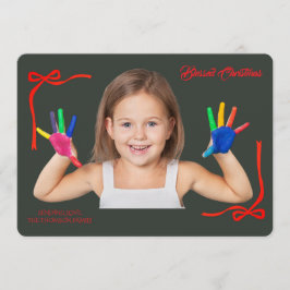 ミニマリストの赤いリボンのクリスマスブレッシング手書き 招待状