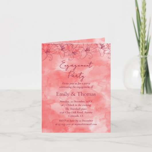 ミニマリストの赤い背景の結婚式と婚約 招待状 (正面)