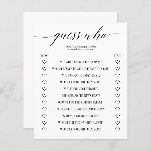 ミニマリストの赤ちゃんシャワーゲームを推測 (正面/裏面)