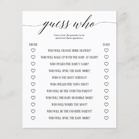 ミニマリストの赤ちゃんシャワーゲームを推測 (正面)