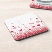 ミニマリストの赤と白のポピー草原の花 コースター (左側)