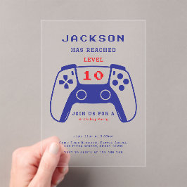 ミニマリストの赤と青のゲーマー男子の誕生日パーティー アクリル招待状