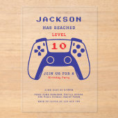 ミニマリストの赤と青のゲーマー男子の誕生日パーティー アクリル招待状 (正面)