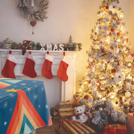 ミニマリストの赤と青のレトロなグルーヴィークリスマスツリー テーブルクロス