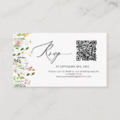 ミニマリストの野の花QRコード結婚式RSVP エンクロージャーカード (正面)