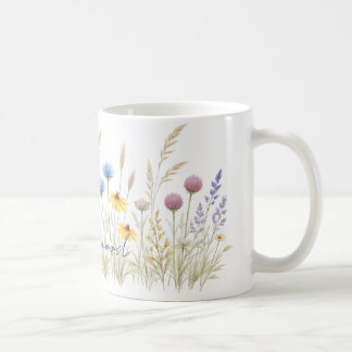 ミニマリストの野生の花の草原マグカップ - デリケートウォーターカラー コーヒーマグカップ