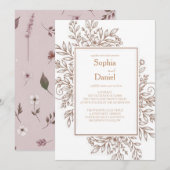 ミニマリストの銅色の花フレームの結婚式招待状 招待状 (正面/裏面)