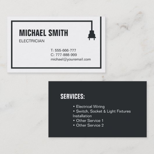 ミニマリストの電源プラグ線電縁ど気技師 名刺 (正面/裏面)