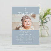 ミニマリストの青い写真のバプテスマ《キリスト教》洗礼式や命名式 招待状 (スタンド正面)