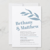 ミニマリストの青い灰色の白いオリーブ葉のオリーブ結婚の 招待状 (正面)