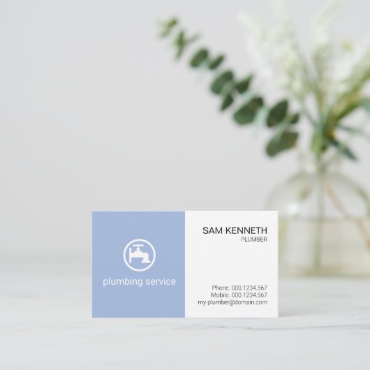 ミニマリストの青い白い箱配管配管配管配管配管配管配管配管工 名刺 (スタンド正面)