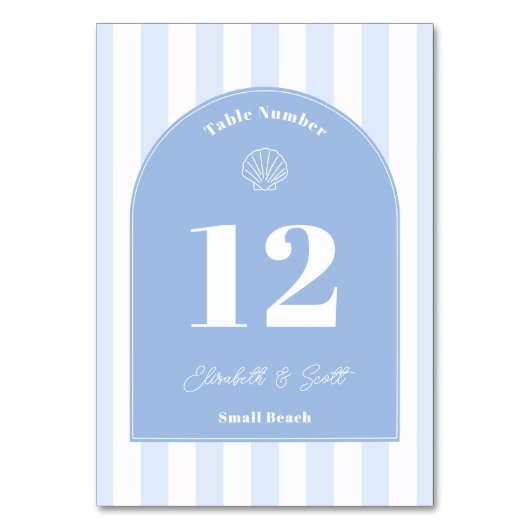 ミニマリストの青と白の海岸結婚の テーブルナンバー (裏面)