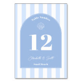 ミニマリストの青と白の海岸結婚の テーブルナンバー (正面)