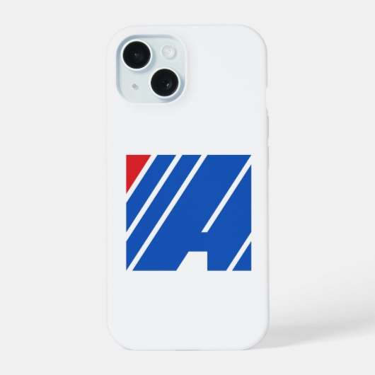 ミニマリストの青と赤の幾何学ストライプ iPhone 15ケース (裏面)
