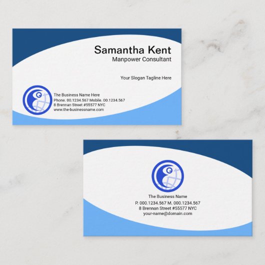 ミニマリストの青色曲率管理コンサルタント 名刺 (正面/裏面)