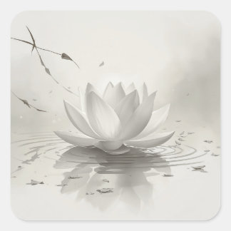 ミニマリストの静かな蓮の花の絵画イメージ スクエアシール