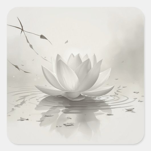 ミニマリストの静かな蓮の花の絵画イメージ スクエアシール (正面)