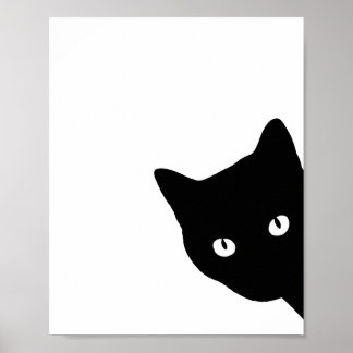 ミニマリストの顔を覗かせる黒猫のシルエット ポスター