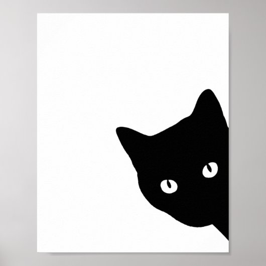 ミニマリストの顔を覗かせる黒猫のシルエット ポスター (正面)